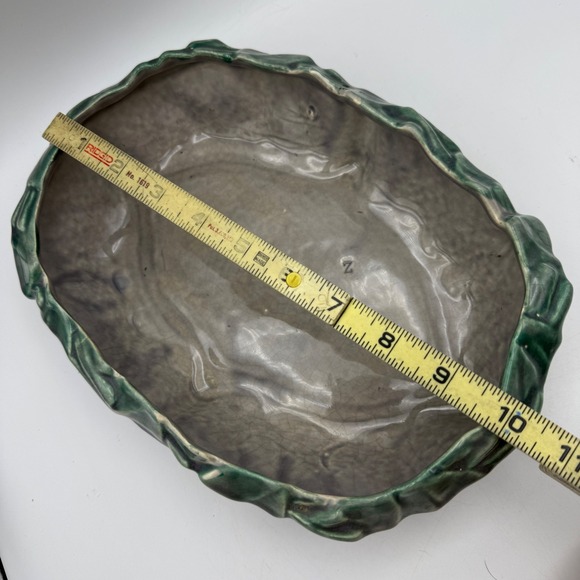 McCoy USA Pottery Cabbage Leaf Bowl Planter Green Gray Vintage 10 Inch Leaves - Picture 6 of 7
